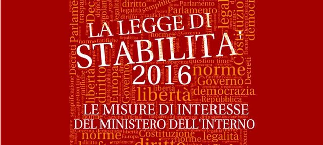 Legge di stabilità 2016, il dossier del Viminale